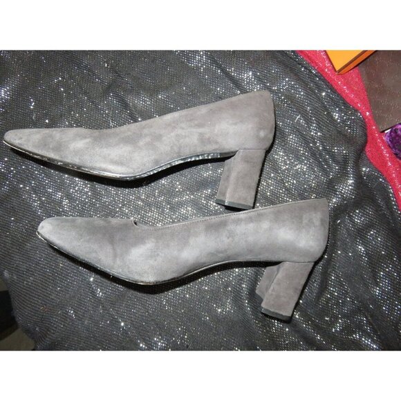 Stewart Weitzman Gunmetal Grey Italian Suede Leather square toed heels pumps 7 - Picture 7 of 10